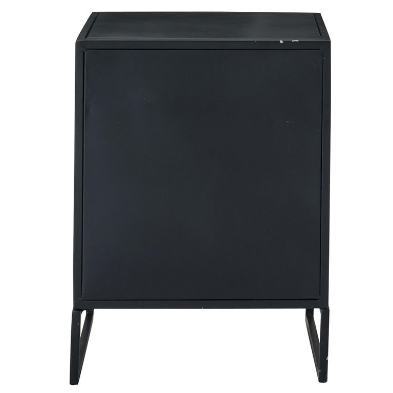 Bedside Cabinet - 1 Door - Natural Rattan and Black Metal