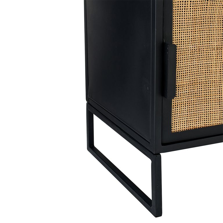 Bedside Cabinet - 1 Door - Natural Rattan and Black Metal