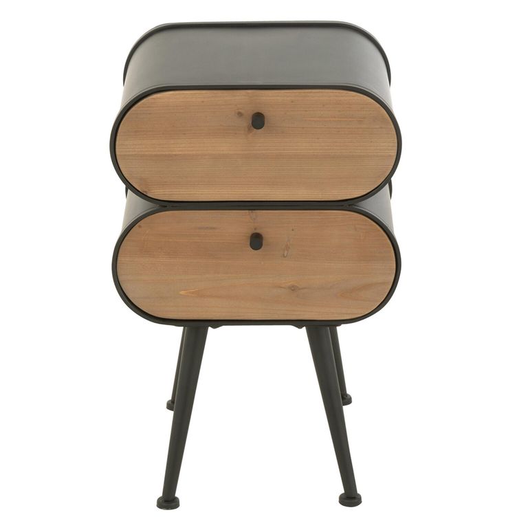 Curved Bedside Cabinet - 2 Drawer - Black and Light Beige - Fir Wood and Metal