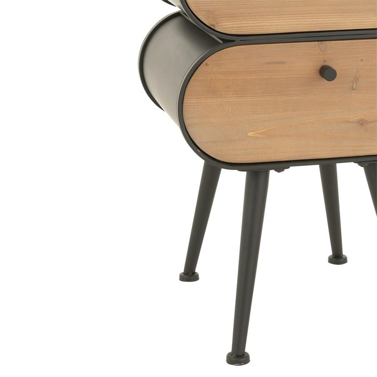 Curved Bedside Cabinet - 2 Drawer - Black and Light Beige - Fir Wood and Metal