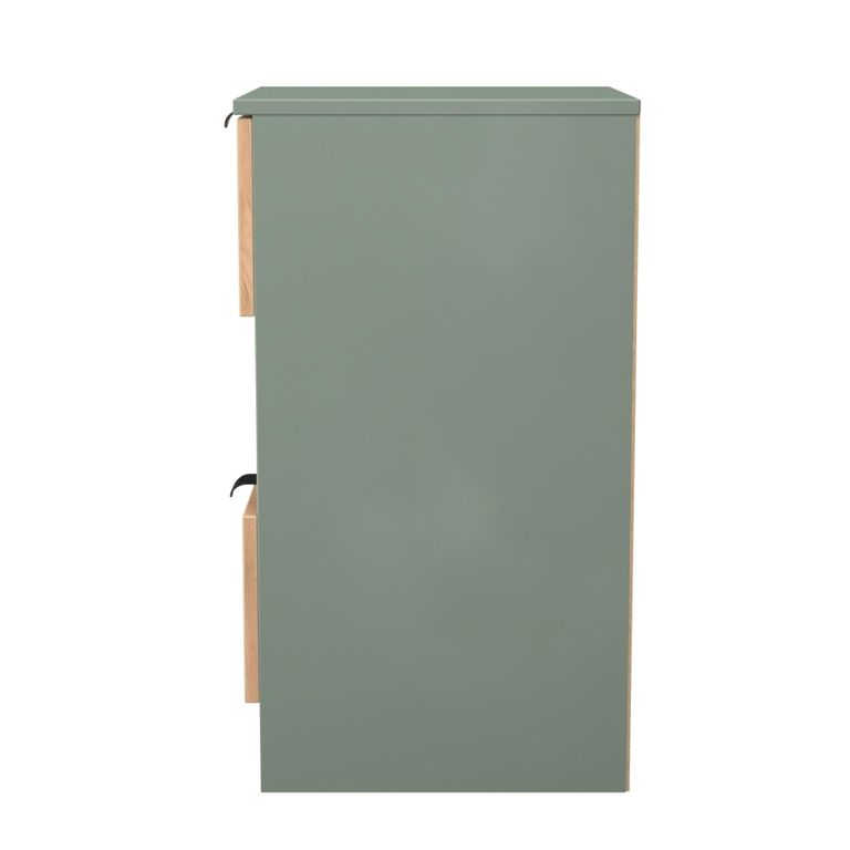 Bora Bedside Cabinet - 2 Drawer - Open Shelf - Gold Craft Oak and Reed Green