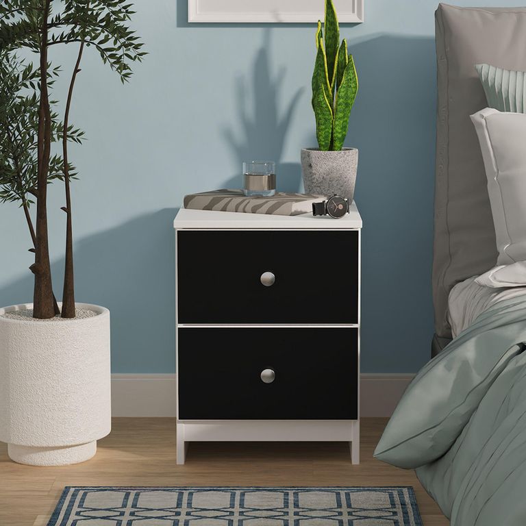 Yarmouth Bedside Cabinet - 2 Drawer - Black Matt and White Matt