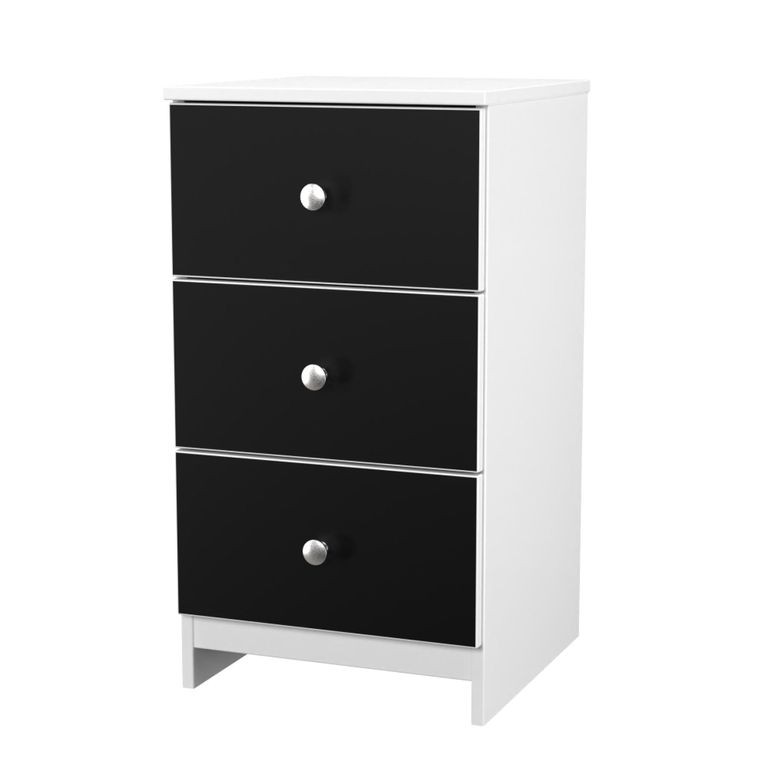 Yarmouth Bedside Cabinet - 3 Drawer - Black Matt and White Matt