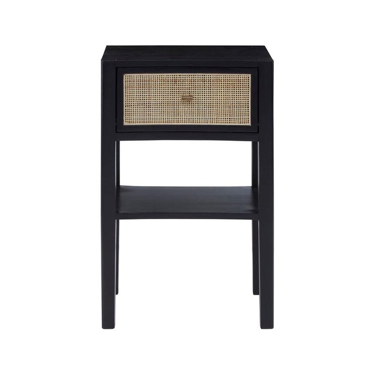 Corso Bedside Table - 1 Drawer - Black Wood and Rattan