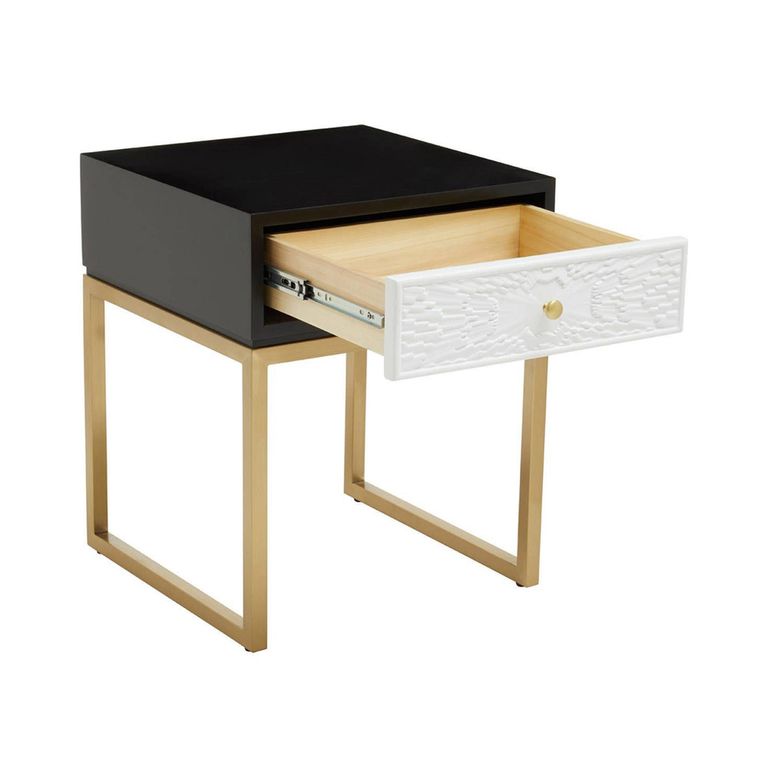 Dumas Bedside Table - 1 Drawer - Square - Black and White