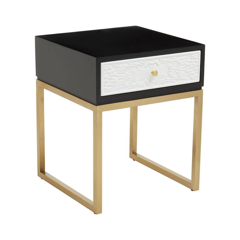 Dumas Bedside Table - 1 Drawer - Square - Black and White