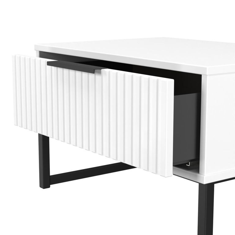 Fluted Bedside Cabinet - 1 Drawer - Midi - White Matt