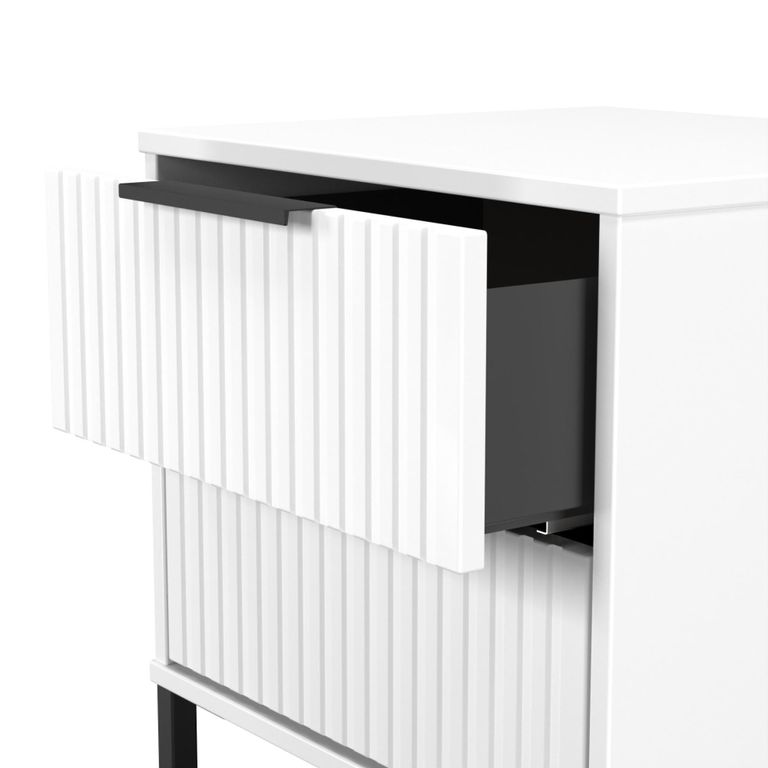 Fluted Bedside Cabinet - 2 Drawer - White Matt