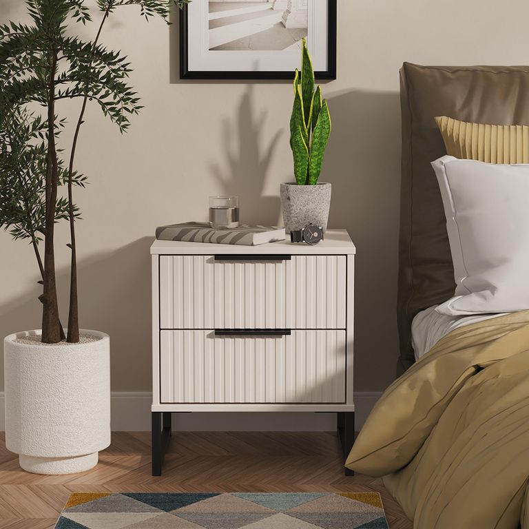 Fluted Bedside Cabinet - 2 Drawer - Kashmir Matt