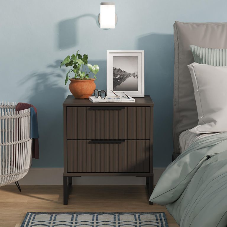 Fluted Bedside Cabinet - 2 Drawer - Graphite