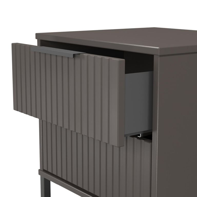 Fluted Bedside Cabinet - 2 Drawer - Graphite