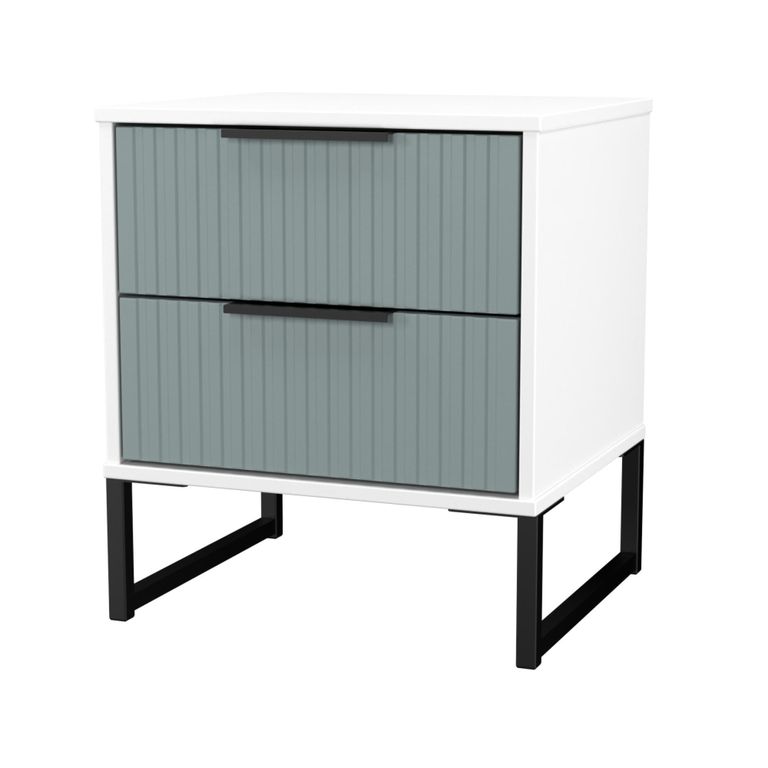 Fluted Bedside Cabinet - 2 Drawer - Duck and White Matt
