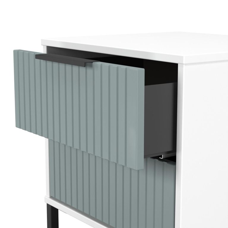 Fluted Bedside Cabinet - 2 Drawer - Duck and White Matt