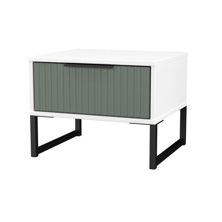 Fluted Bedside Cabinet - 1 Drawer - Reed Green and White Matt