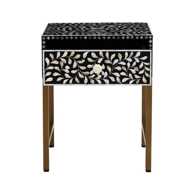 Fusion Bedside Table - 1 Drawer - Black Bone Inlay