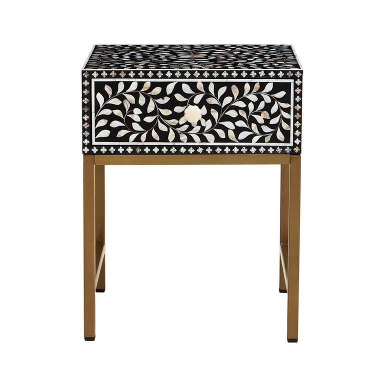 Fusion Bedside Table - 1 Drawer - Black Bone Inlay
