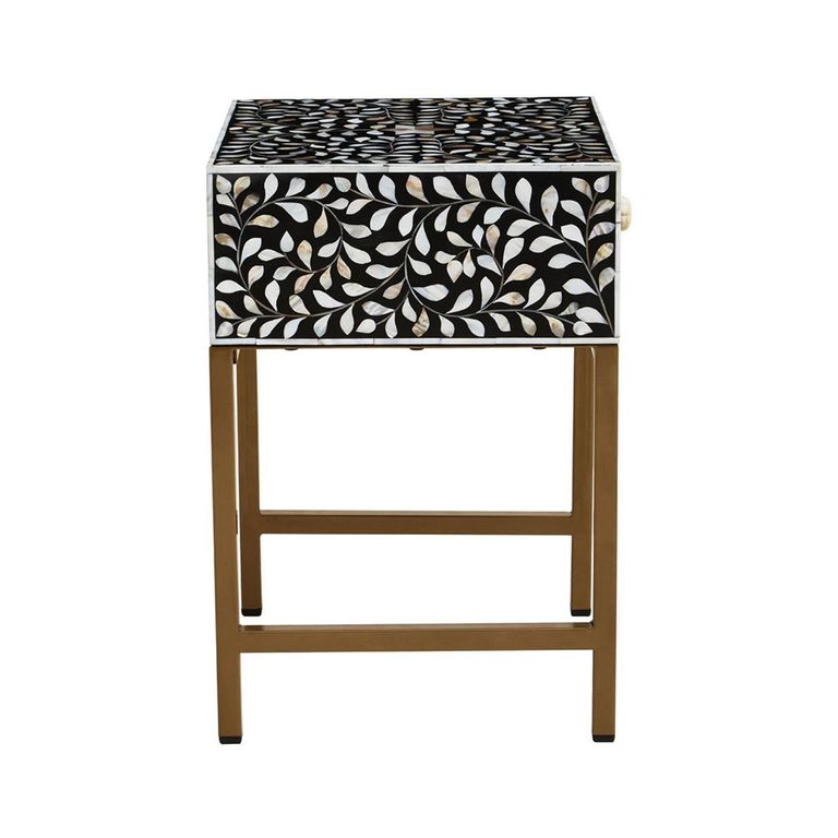Fusion Bedside Table - 1 Drawer - Black Bone Inlay