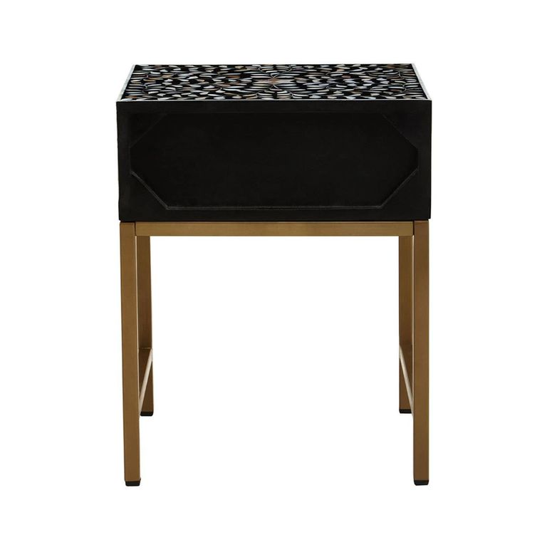 Fusion Bedside Table - 1 Drawer - Black Bone Inlay