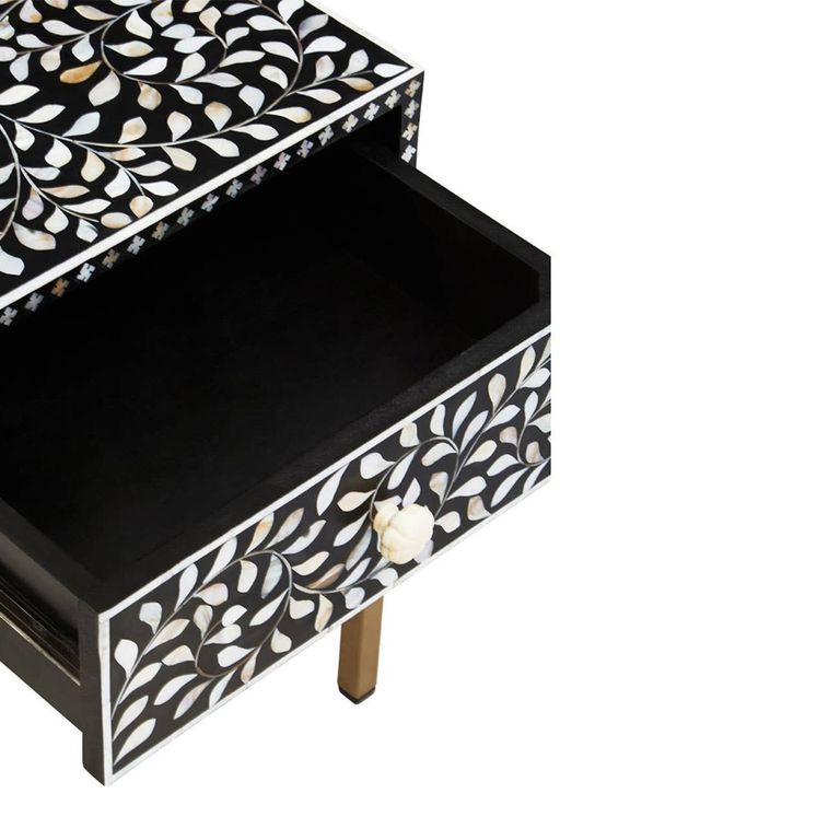 Fusion Bedside Table - 1 Drawer - Black Bone Inlay