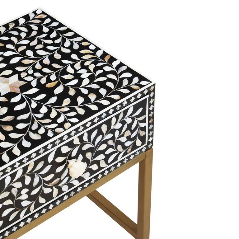 Fusion Bedside Table - 1 Drawer - Black Bone Inlay