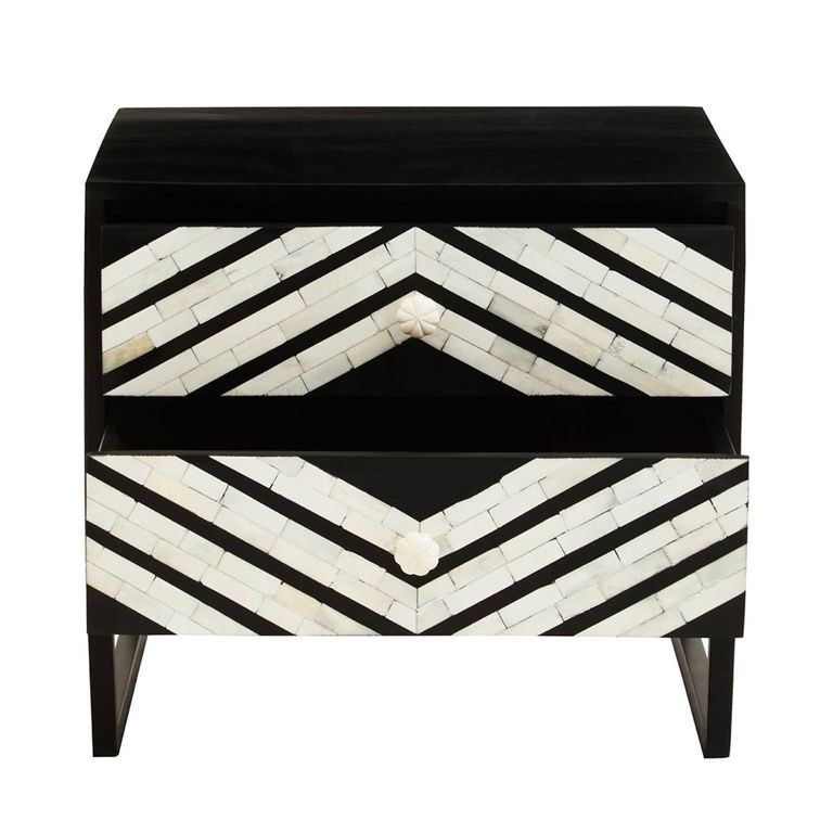 Fusion Bedside Table - 2 Drawer - Black Bone Inlay