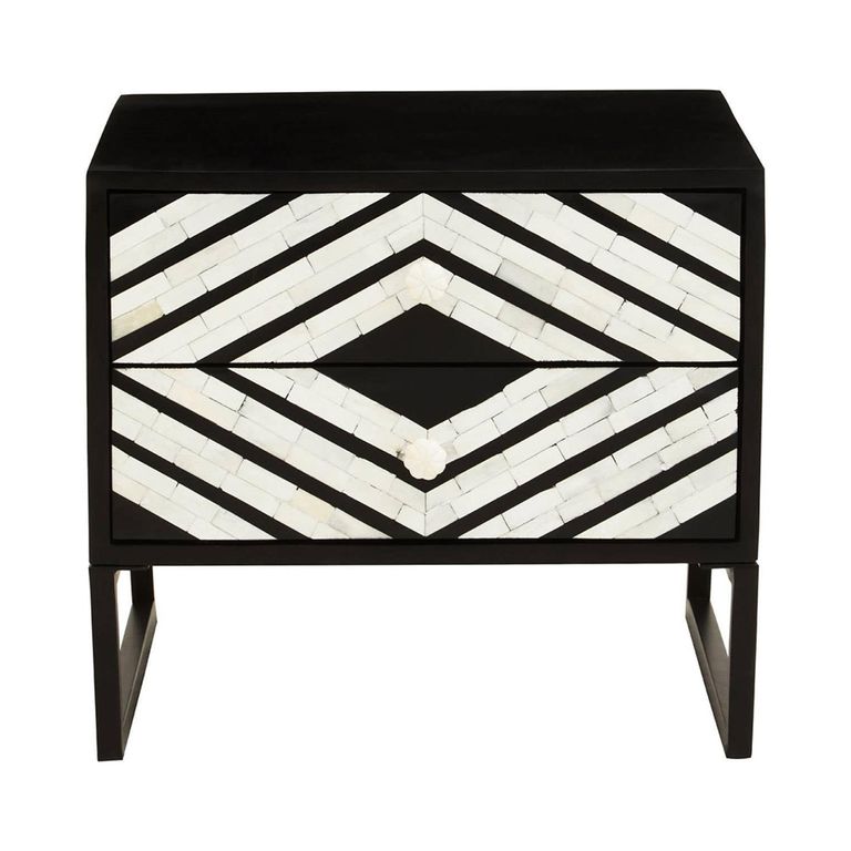 Fusion Bedside Table - 2 Drawer - Black Bone Inlay