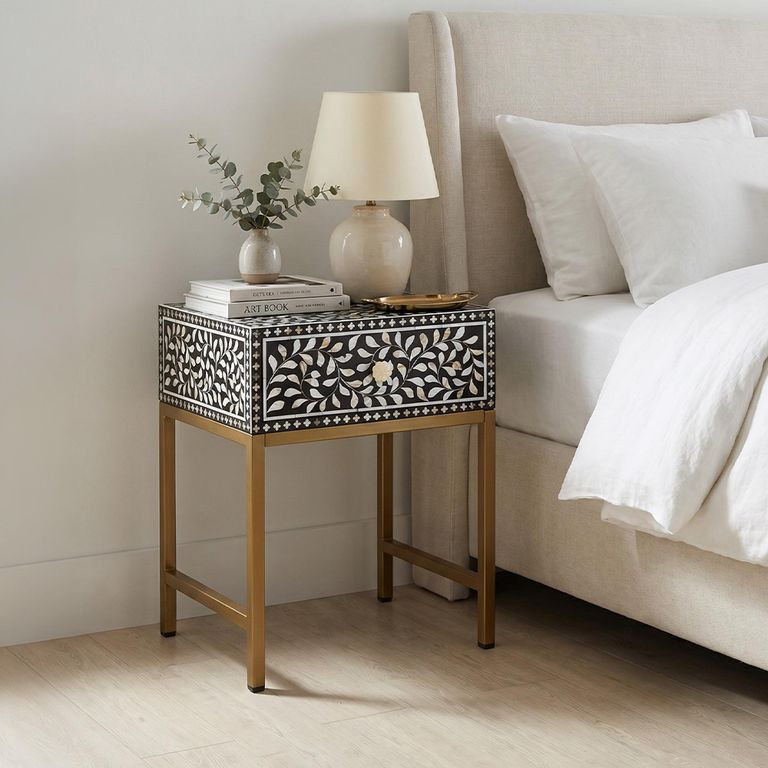 Fusion Bedside Table - 1 Drawer - Black Bone Inlay