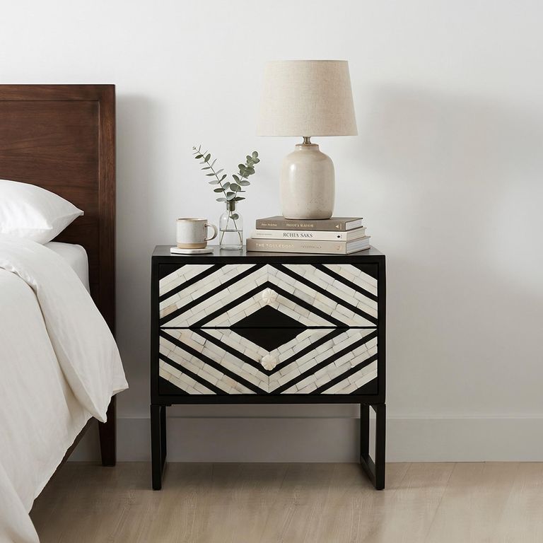 Fusion Bedside Table - 2 Drawer - Black Bone Inlay