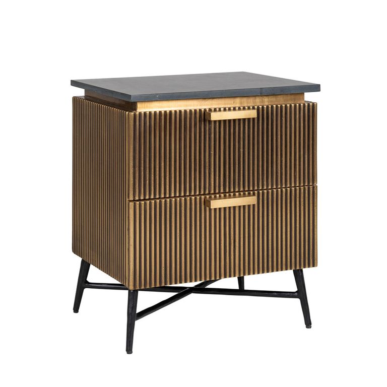 Ironville Brass Ribbed 2 Drawer Bedside Cabinet