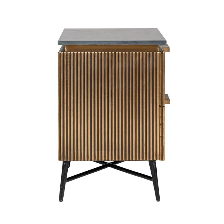 Ironville Brass Ribbed 2 Drawer Bedside Cabinet