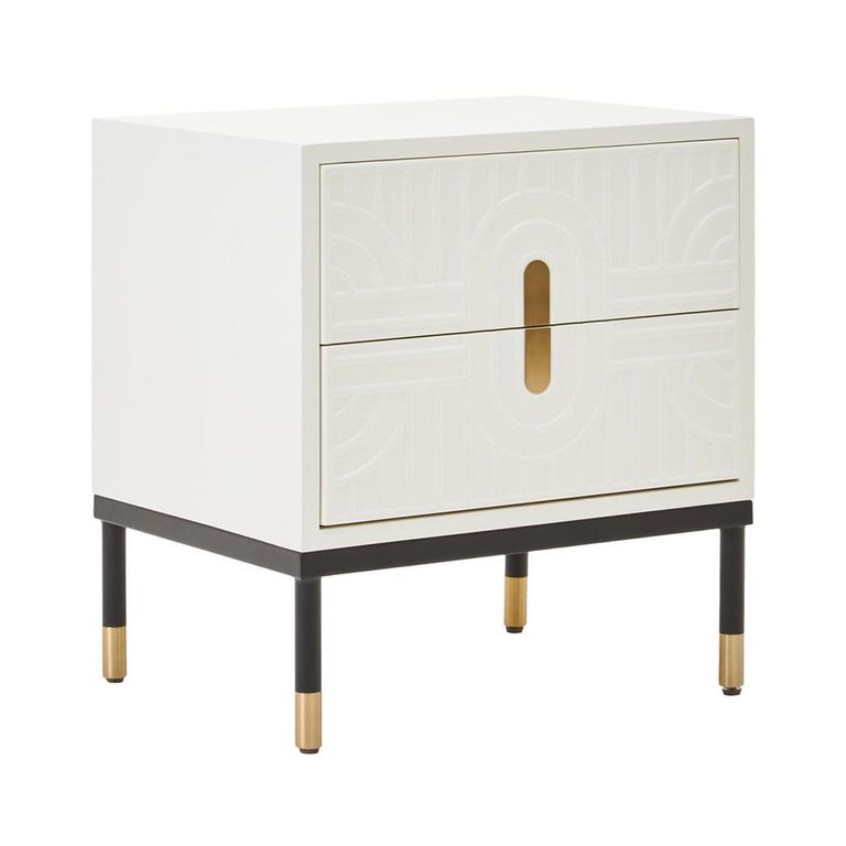 Danta Bedside Cabinet - 2 Drawer - Off White Wood
