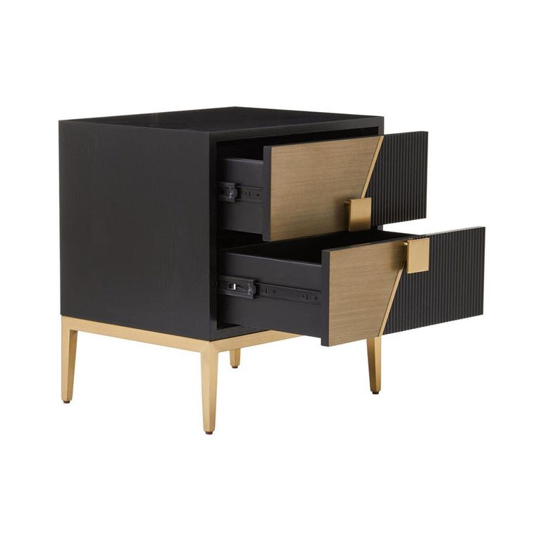 Davoli Bedside Cabinet - 2 Drawer - Black and Gold