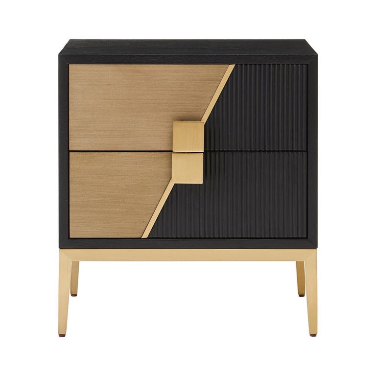 Davoli Bedside Cabinet - 2 Drawer - Black and Gold