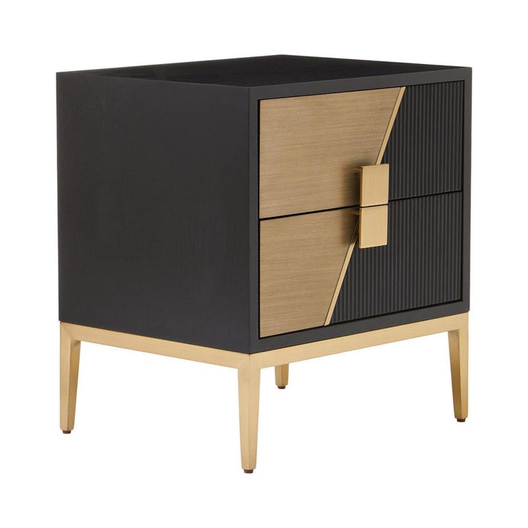 Davoli Bedside Cabinet - 2 Drawer - Black and Gold
