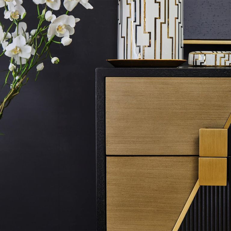 Davoli Bedside Cabinet - 2 Drawer - Black and Gold
