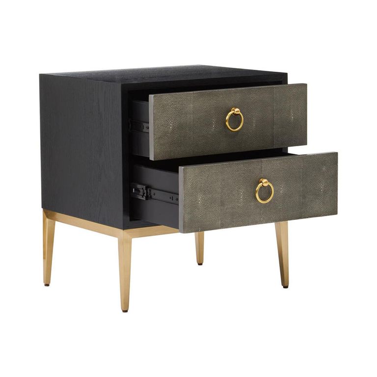 Deruta Bedside Cabinet - 2 Drawer - Grey Faux Shagreen
