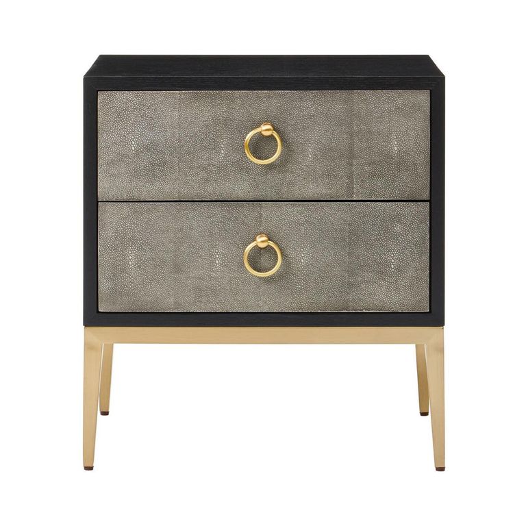 Deruta Bedside Cabinet - 2 Drawer - Grey Faux Shagreen