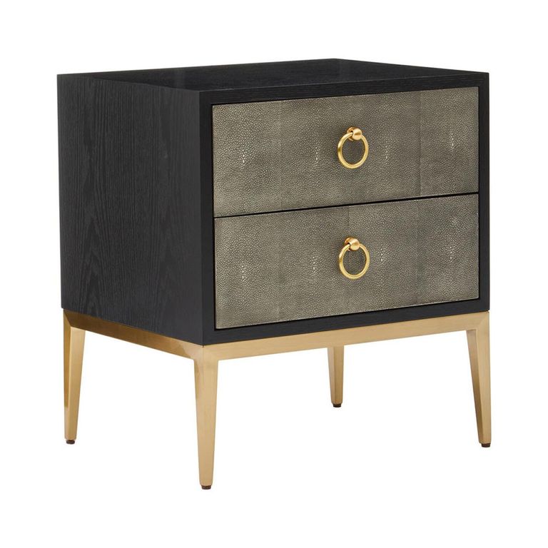 Deruta Bedside Cabinet - 2 Drawer - Grey Faux Shagreen