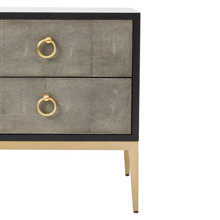 Deruta Bedside Cabinet - 2 Drawer - Grey Faux Shagreen