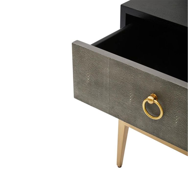 Deruta Bedside Cabinet - 2 Drawer - Grey Faux Shagreen