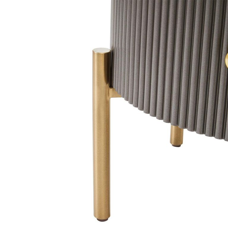 Dervio Bedside Cabinet - 2 Drawer - Round - Grey Fluted with Black Marble Top