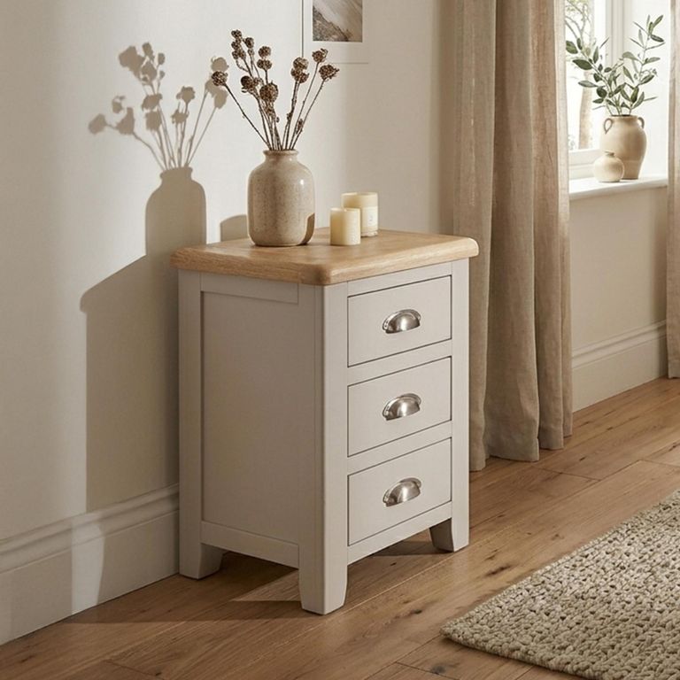 Windermere Painted Bedside Cabinet - 3 Drawer - Oyster Grey