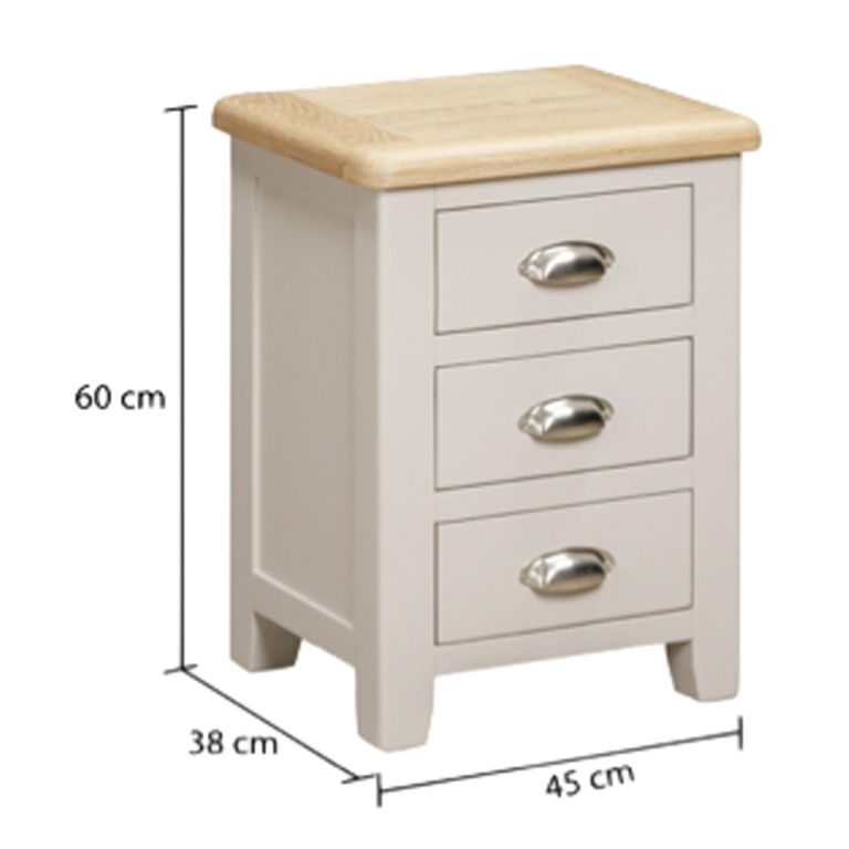 Windermere Painted Bedside Cabinet - 3 Drawer - Oyster Grey