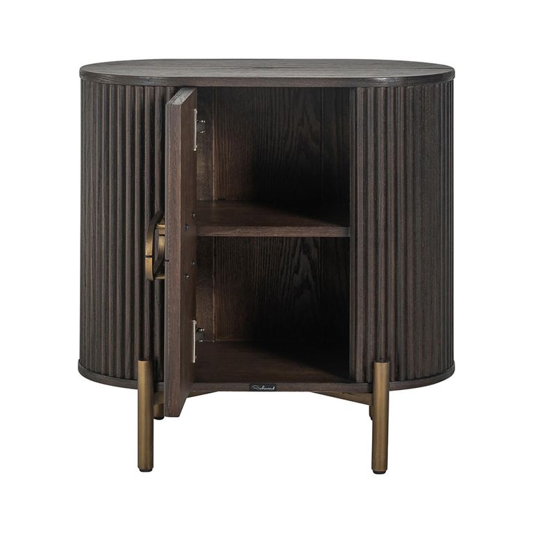 Luxor Brushed Brass Ribbed 1 Door Curved Bedside Cabinet