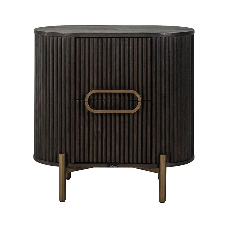Luxor Brushed Brass Ribbed 1 Door Curved Bedside Cabinet