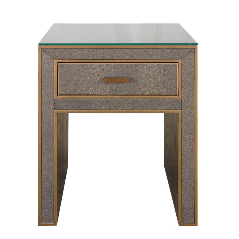 Bloomville Bedside Table - 1 Drawer - Shagreen Faux Leather - Glass Top