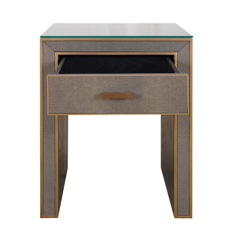 Bloomville Bedside Table - 1 Drawer - Shagreen Faux Leather - Glass Top