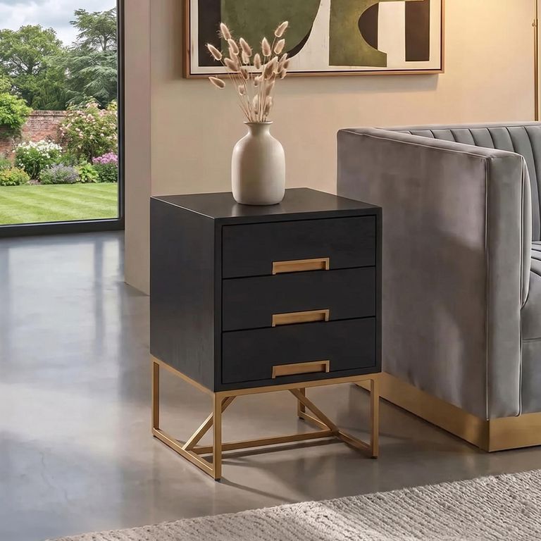 Kochi Bedside Table - 3 Drawer - Black Mango Wood