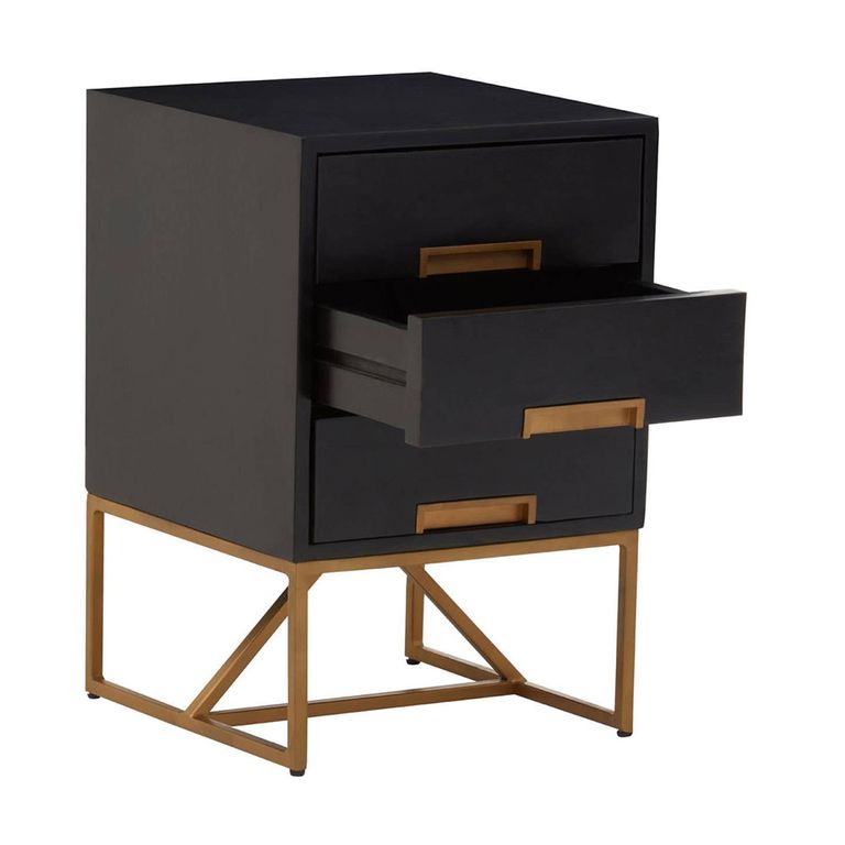 Kochi Bedside Table - 3 Drawer - Black Mango Wood