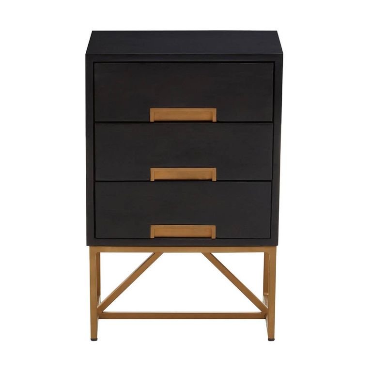Kochi Bedside Table - 3 Drawer - Black Mango Wood